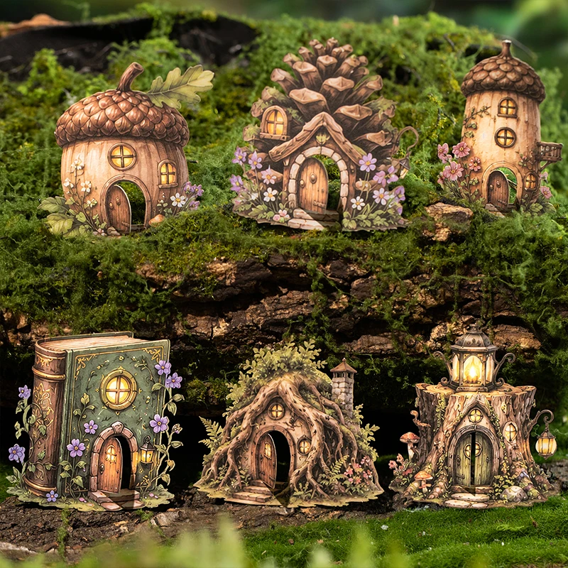 JIANQI 10pcs/pack Creative Fairy Tale House Stickers Collage Junk Journal DIY Scrapbooking Decor Junk Journal Aesth Stickers