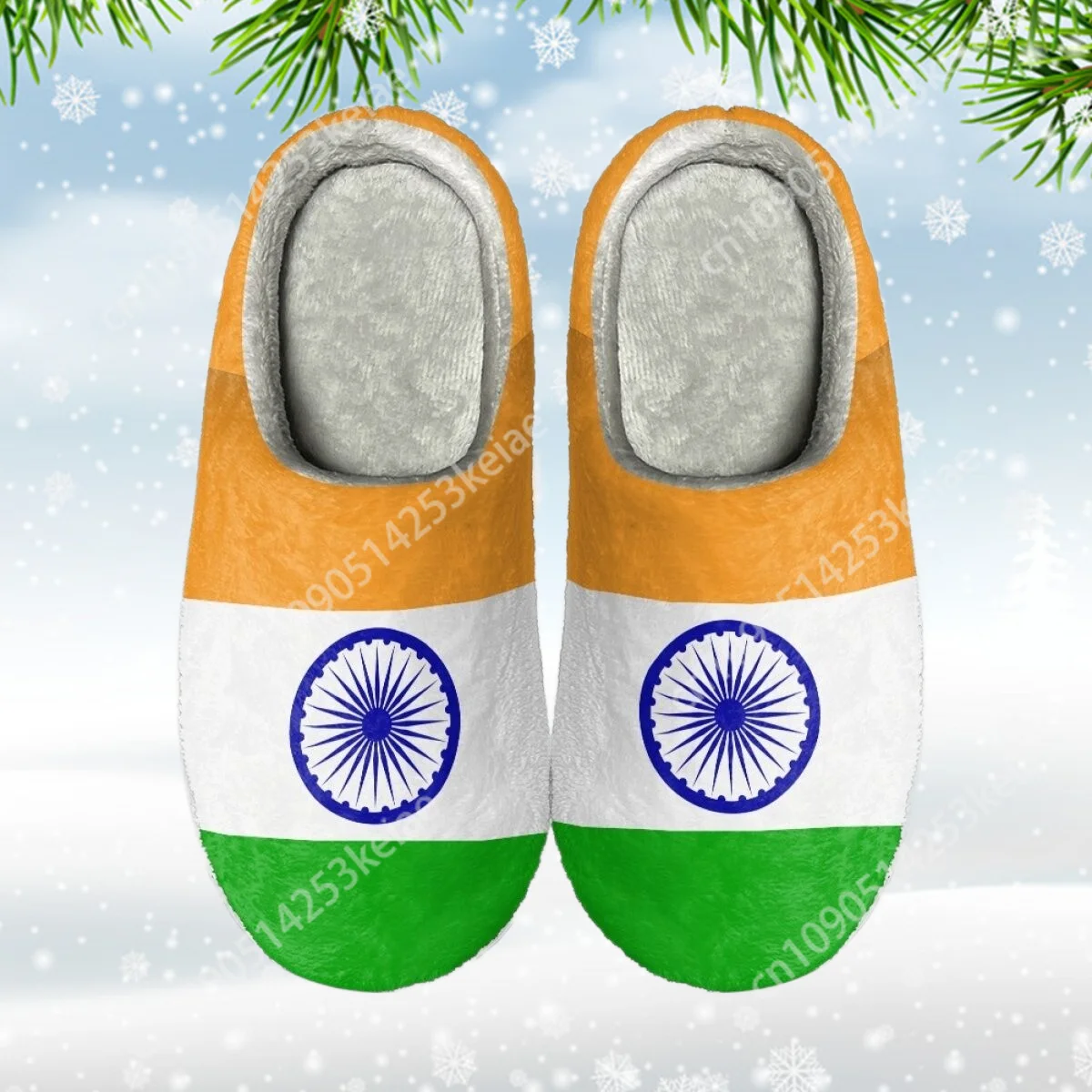 

Custom New Special Winter Warm Cotton Slippers For Men Home Wear-Resistant Indoor Slides India Flag Couple Women Shoes 2023