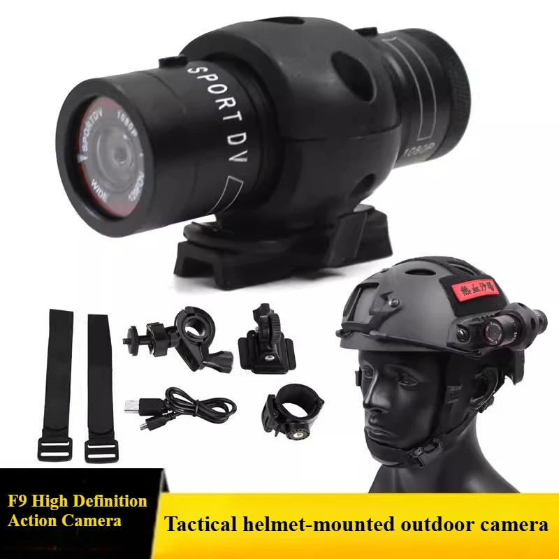 F9 High-definition Tactical Camera for Motorcycle, Bicycle, Outdoor Cycling Helmet Recorder, Rainproof Sports Camera