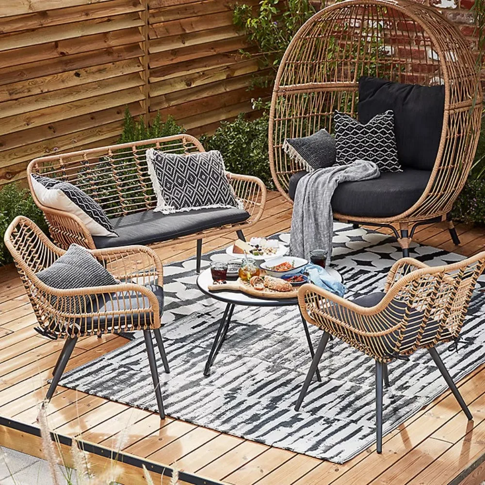 

Nordic Outdoor Lazy Vine Chair Round Bird's Nest Sofa Leisure Furniture Resort Courtyard Balcony Small Table and Chair Combinati