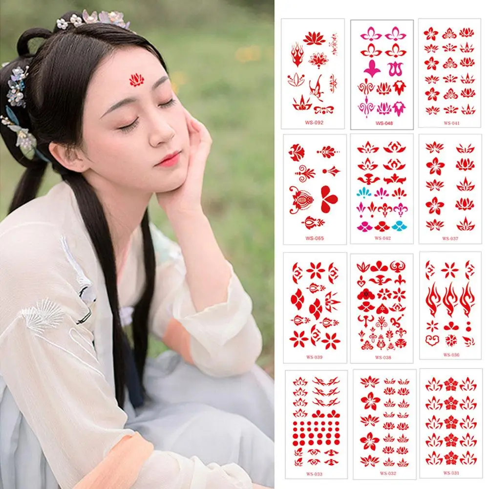 Classic Eyebrow Sexy Cute Retro Tattoo Paste Ancient Sticker Style Hanfu Baby Tattoo Children's Forehead L8R1 Girl Pas Temp Y4Z2