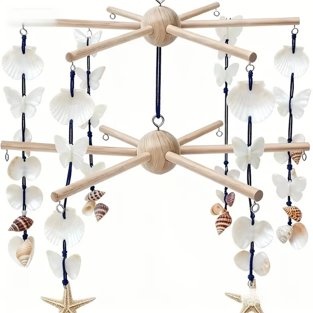 Kit DIY de Sino de Vento Giratório Estilo Vintage, Suporte Liso e Estável para Sino de Vento, Sino Suspenso Natural para Berço de Bebê, Móvel de Berço, Teto e Parede