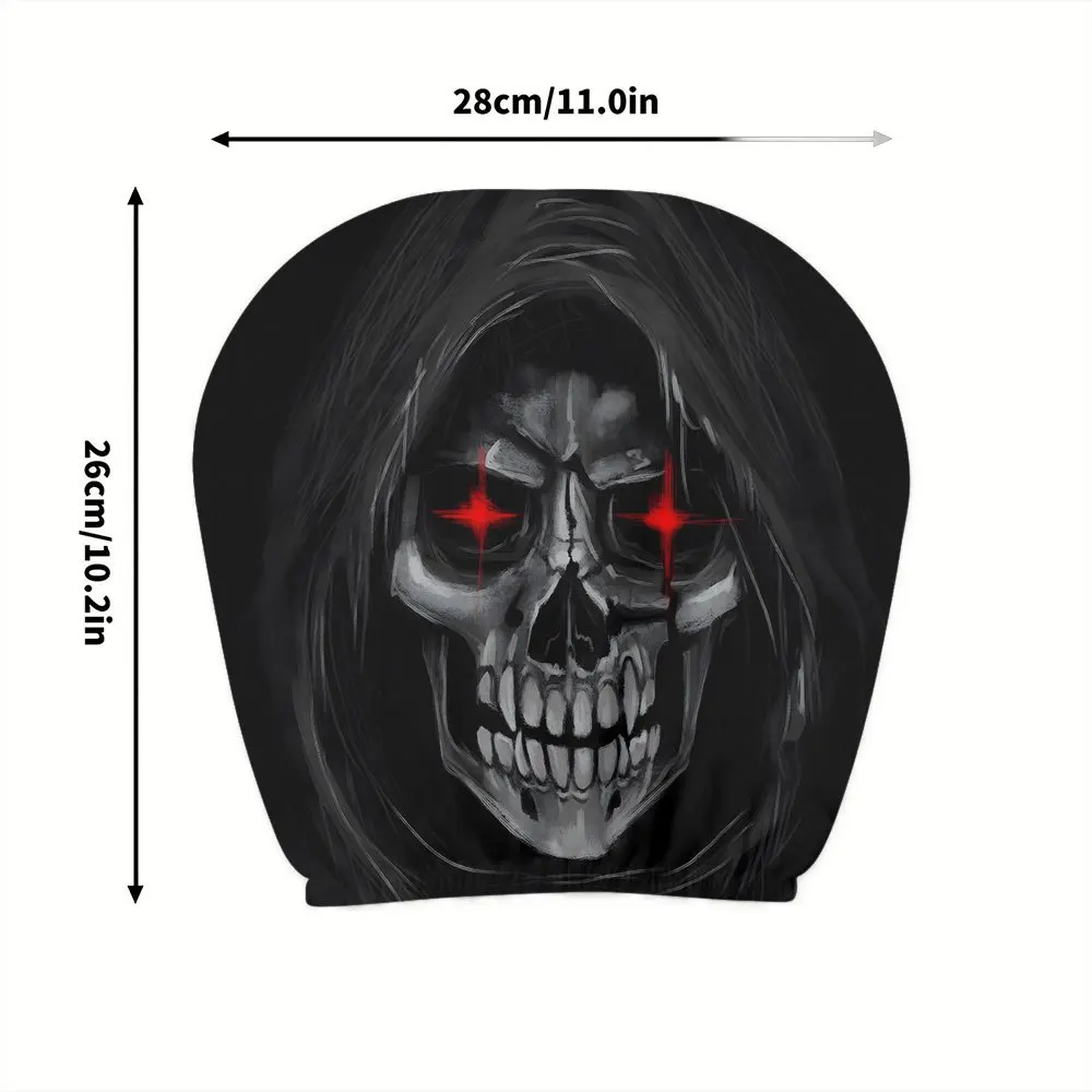 2pcs Death Skull Flame Red Eye Print Car Headrest Cover Elastic Neck Support Auto Headrest Protector Easy Install