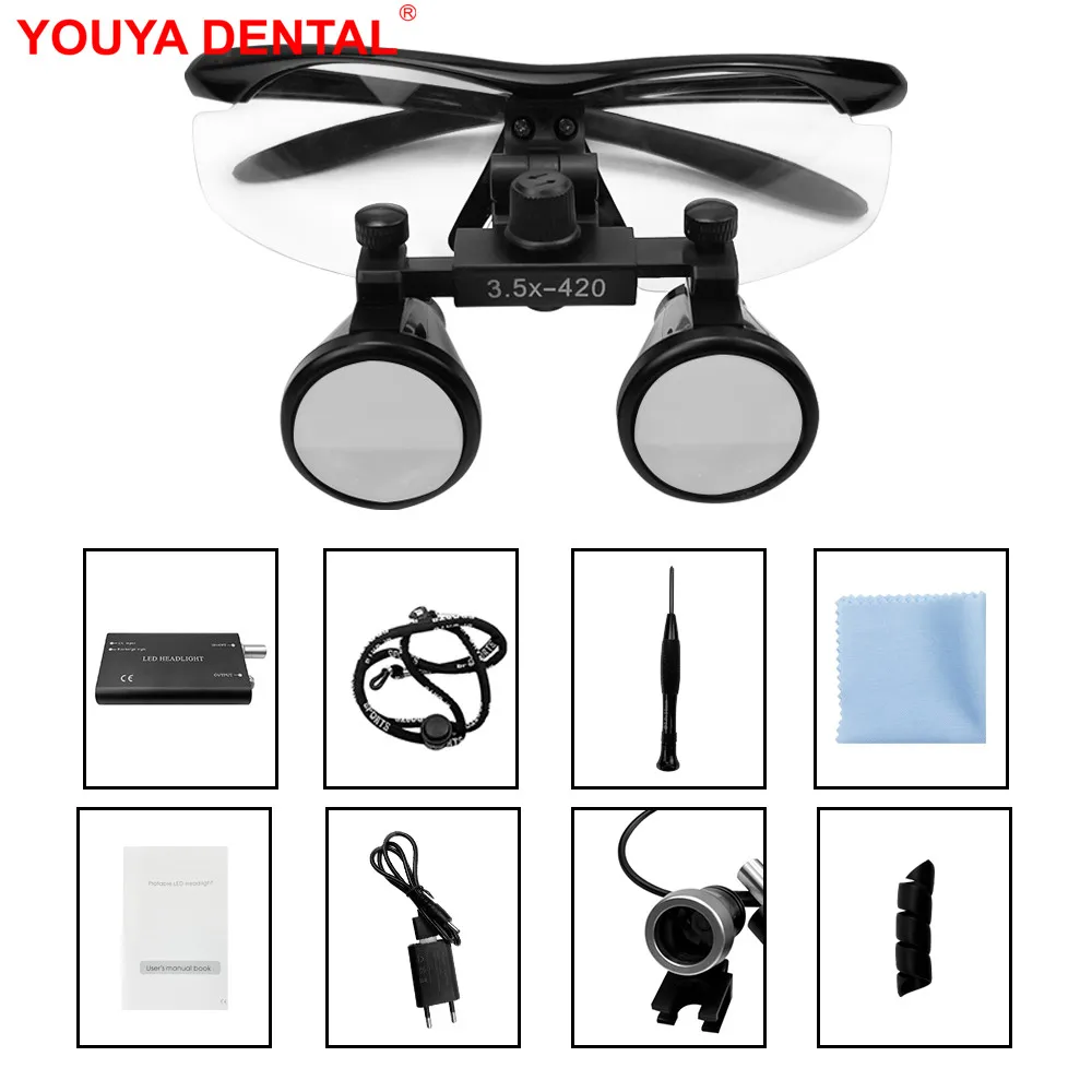 

1 комплект, стоматологические лупы, беспроводная фара, стоматологическая лупа, увеличительное стекло 2,5/3,5x со светодиодной увеличением, бинокулярный налобный фонарь