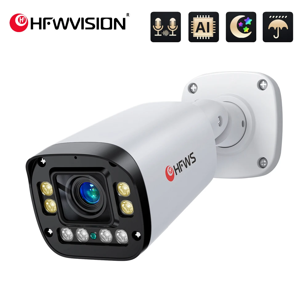 

HFWVISION 4K 8MP POE Camera Auto Focus IP Camera Two Way Audio Outdoor AI Face Detection CCTV Surveillance Camera