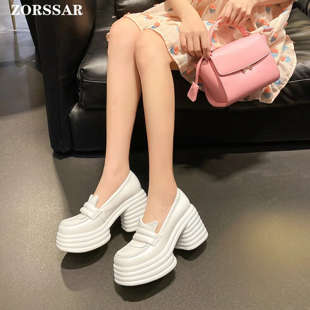 2024 Women Pumps Shoes Platform Casual Uniform High Heel Leather Loafers College Mary Jane Solid Color Pink Yellow Student Shoes