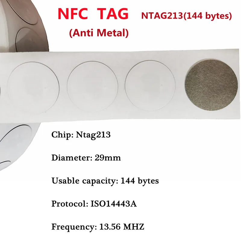Anti Metal Interference NFC NTAG 213 Chip Tags on-Metal NFC Stickers for All NFC-Enabled Cell Phones Devices RFID 13.56MHz Tag