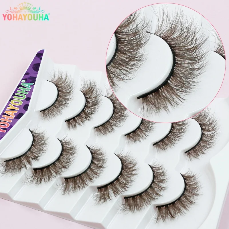 

YOHAYOUHA 14mm 6 Pair Dark Brown 5d Fluffy Masculine Eyelash Cluster Mink Winged Blonde Eye Lash Cosplay Cilios Posticos Marrom