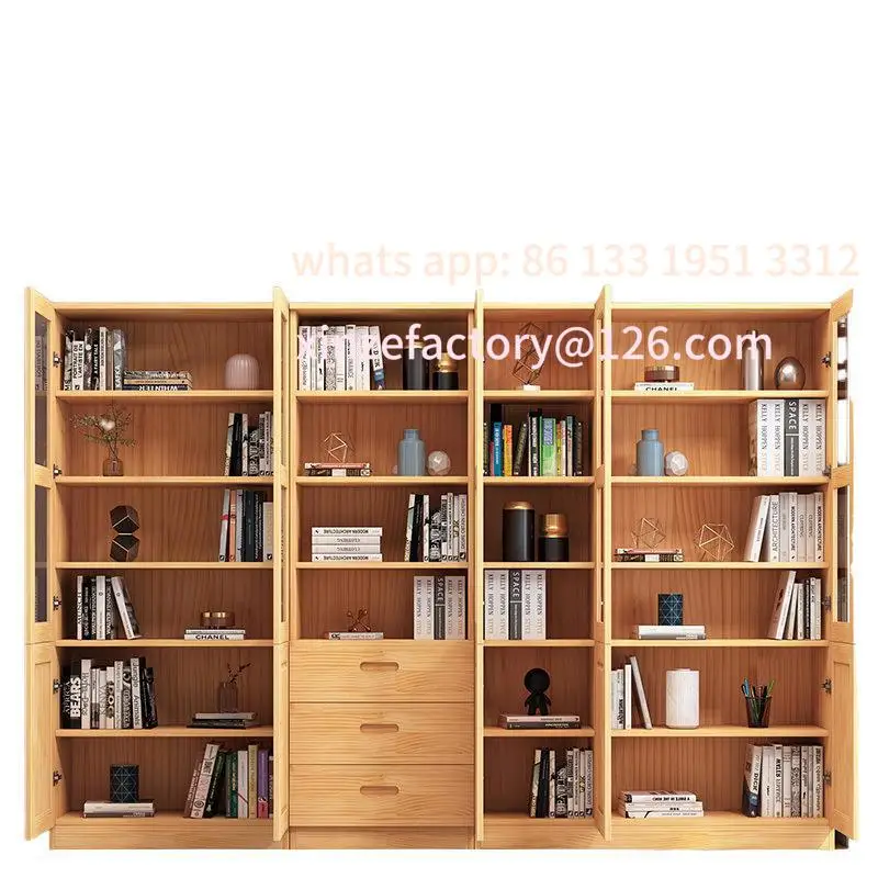 

Glass door solid wood bookshelf shelf with door floor-to-ceiling household children's living room floor-to-ceiling simple