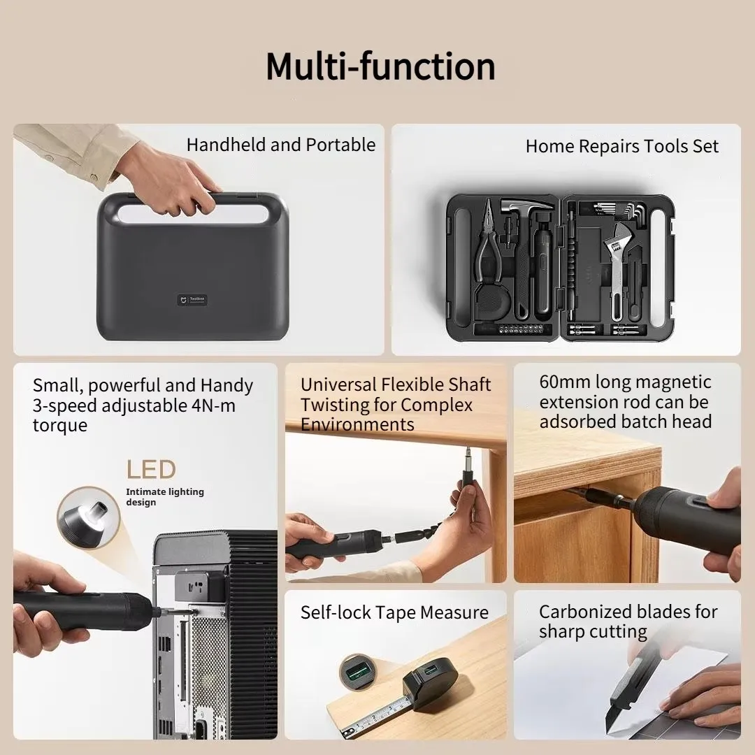 Xiaomi Mijia Power Tool Combo Kits Electric Screwdriver Self-lock Tape Measure Pliers Wrench Home Household DIY Hand Tool Kits