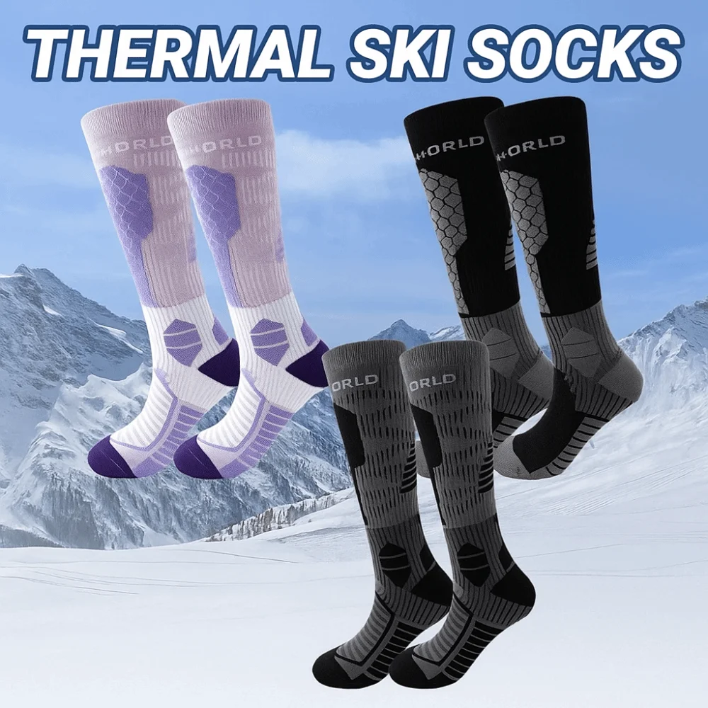 

2 pairs Soft Thicker Design Ski Socks Warm High Elastic Sports Socks Long Tube Moisture Wicking Mountaineering Socks Hiking
