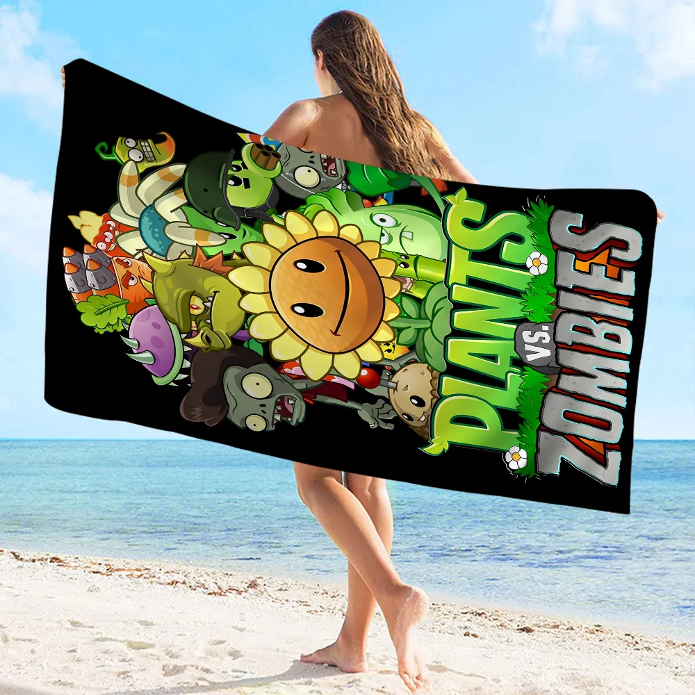 Plant-Vs -Zombie Beach Towel Cartoon Cute Summer Kids Large Bath Pool Beach Towel Microfiber Absorbent for Swimming Travel