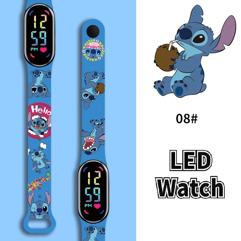 Disney Digital Kids Watches Anime Figures Stitch LED orologio luminoso Touch orologio sportivo elettronico impermeabile regalo di compleanno per bambini