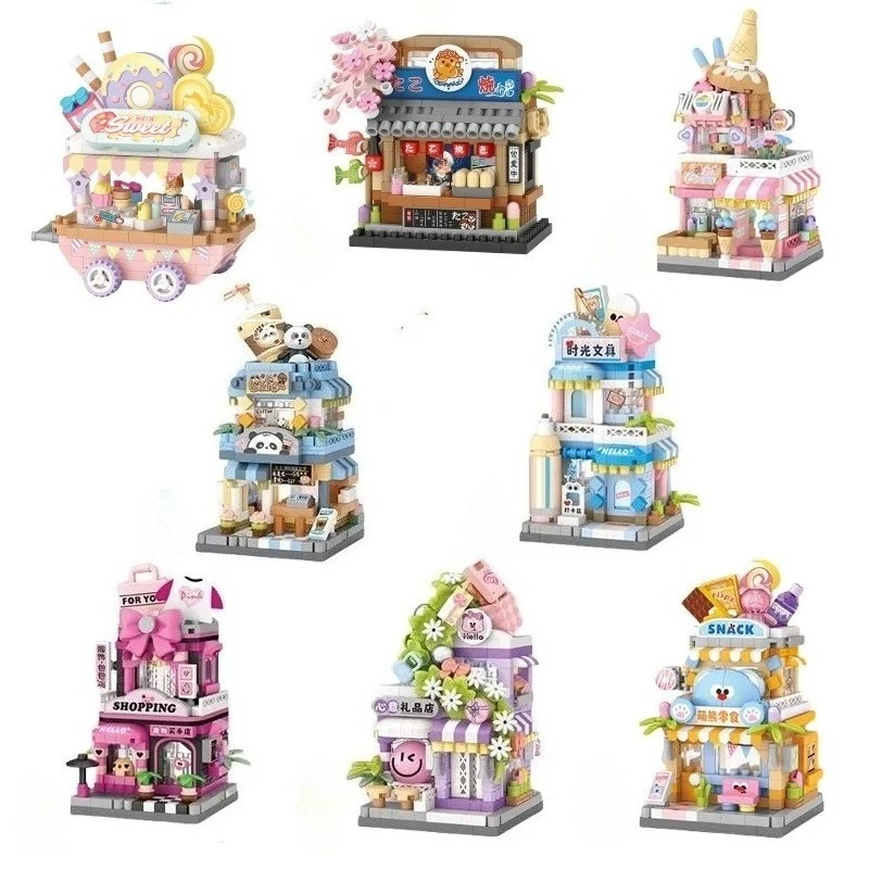 LOZ Blocks FUN Ideas Street Store Toy Small Coffee Flower Shop Brinquedos MOC City House Food Car Building Bricks Girl Gifts