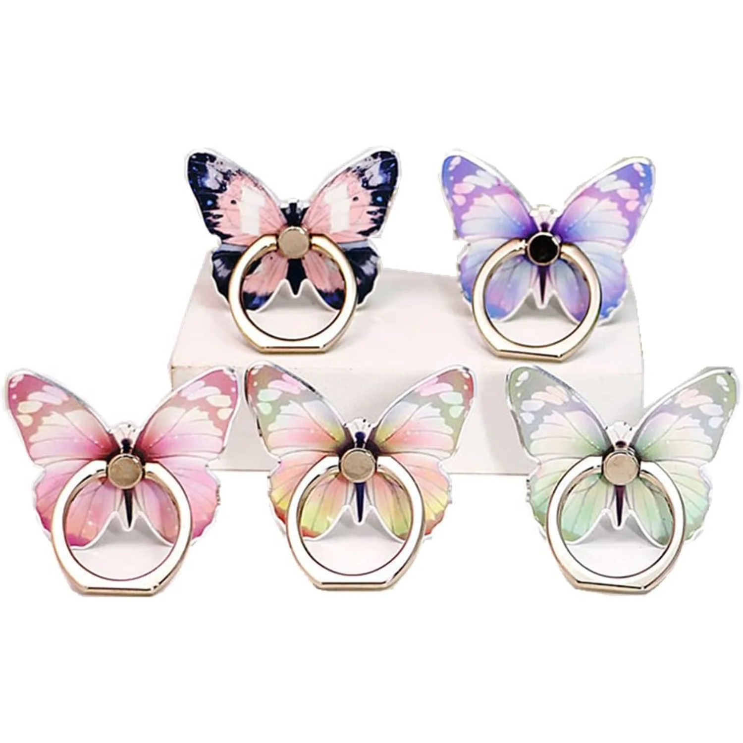 5pcs Butterflies Pattern Cell Phone Ring Holder Electronics Ring Holder Stand Finger Ring Kickstand Compatible Various Mobile Ph