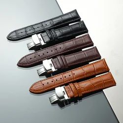 Double Pull Butterfly Buckle Calfskin Universal Watch Strap for Men Women Black Brown 14mm 16mm 19mm 18mm 20mm 21mm 22mm 24mm