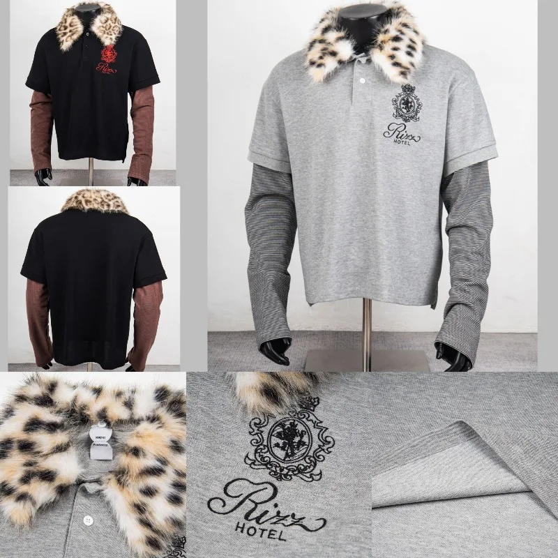 2026 New Style American Style Protocol T-Shirt Street Trend Hip Hop Fur Collar Long Sleeved Men Women