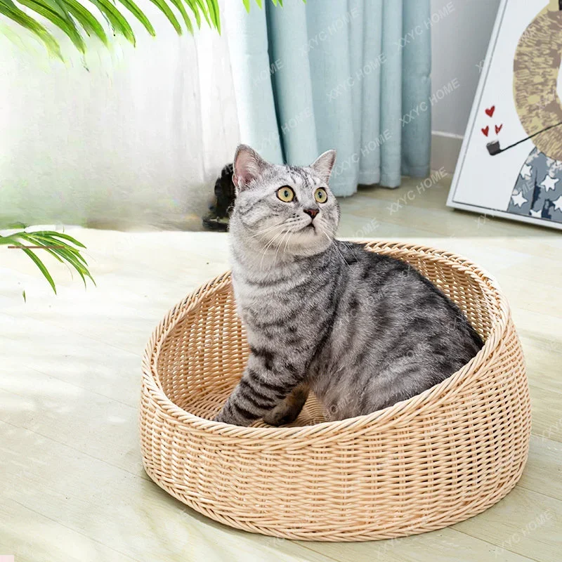 

Rattan Cat Nest Four Seasons Universal Washable Cat Nest Large Cat House Summer Breathable Cool Nest Supplies
