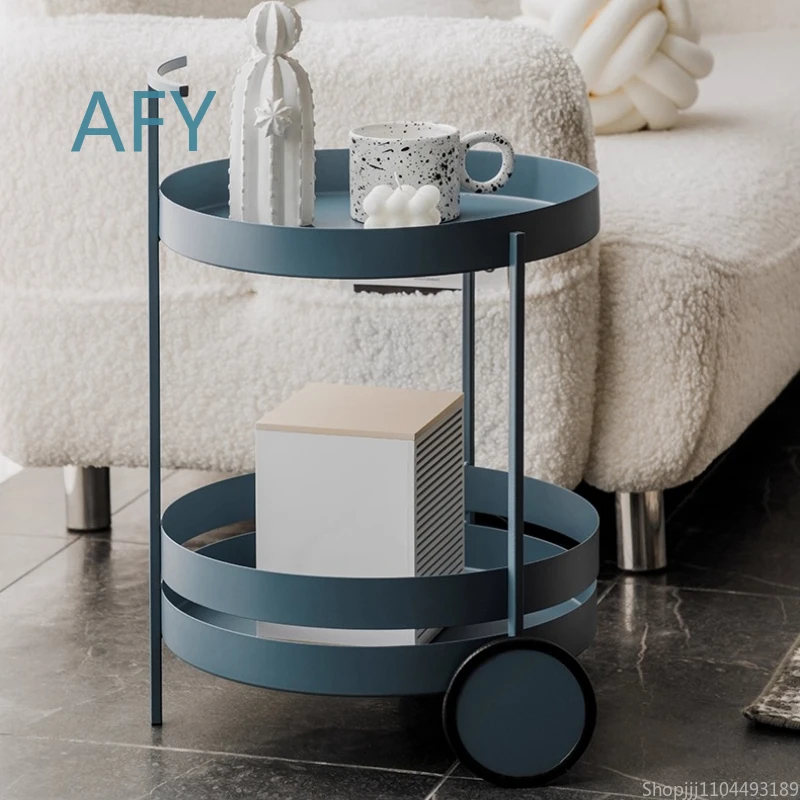 Nordic Minimalist Creative Sofa Side Table for Living Room Movable Storage Trolley Metal Storage Rack Multi-functional