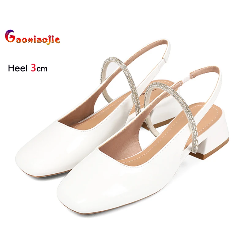 

2026 Summer New Baotou Sandals Women 3CM High Heels Glitter Rhinestone Slingback Single Shoes Ladies Square Toe Mary Jane Shoes
