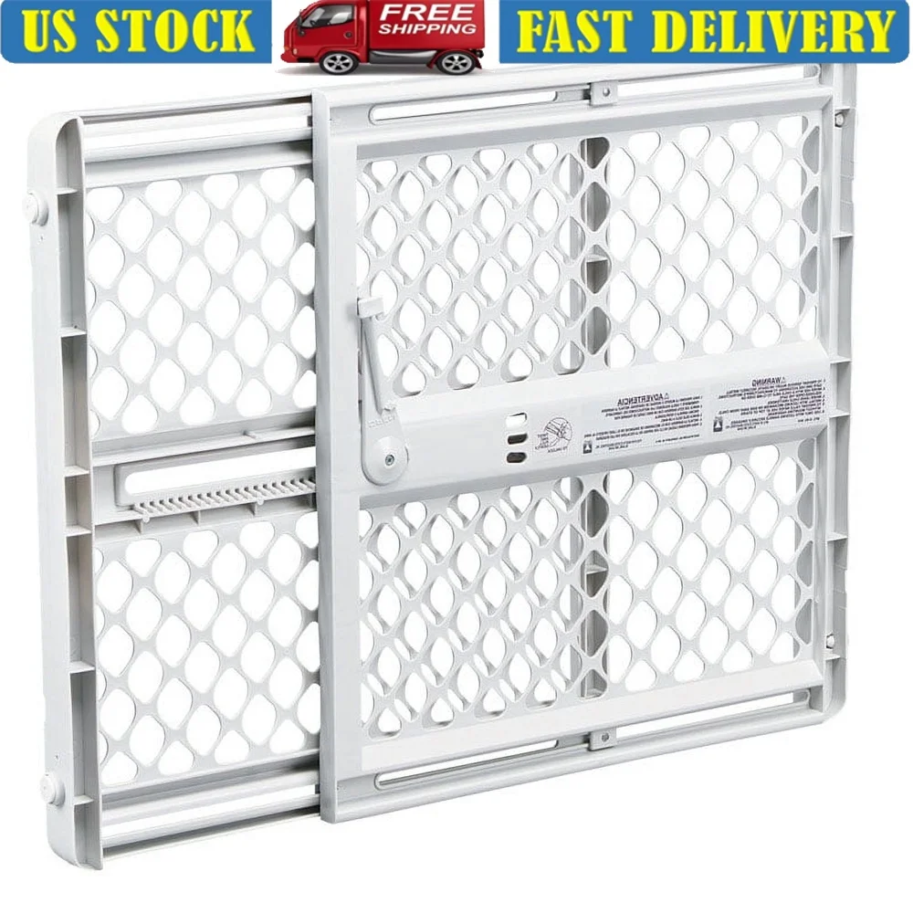 

Universal Plastic Pet Gate Expandable Pressure Mount 26in to 42in 5 Ways Usage Durable Rounded Edges Safety Barrier