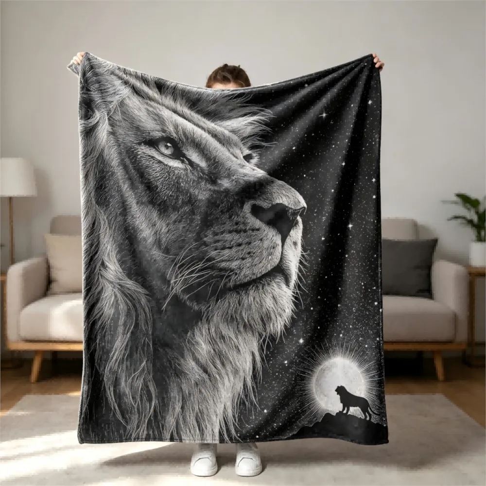 1pc Power Lion Arts Flannel Blankets Throw Unique Gifts Cute Animals Pattern Flannel Blanket Gifts Perfect Four Season Use