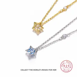 Dream Blue White Zircon Five-Point Star Pendant Necklace Women 925 Sterling Silver Light Luxury Simple Party Gift Jewelry