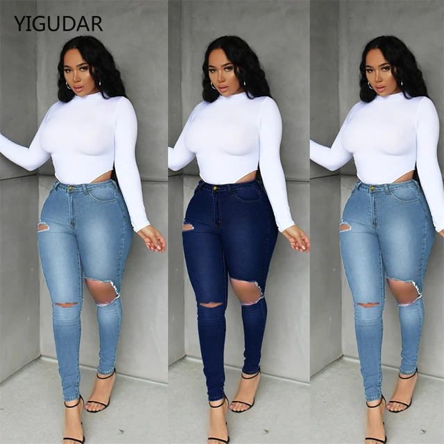 Jean Slim En Denim Dechire Pour Femme Pantalon Vintage Super Extensible Sexy Taille Haute Tendance Bureau Y2k Jeans AliExpress