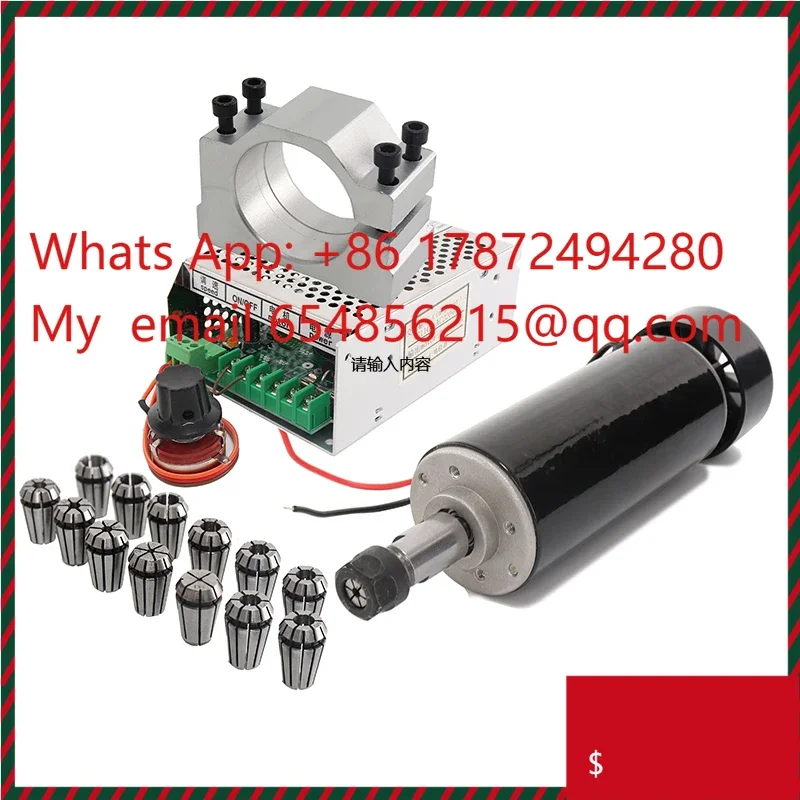 500W 100V CNC Spindle Kit – WK611 Air Cooled Motor + Power Supply + ER11-8mm Chuck + 52mm Clamps Bracket