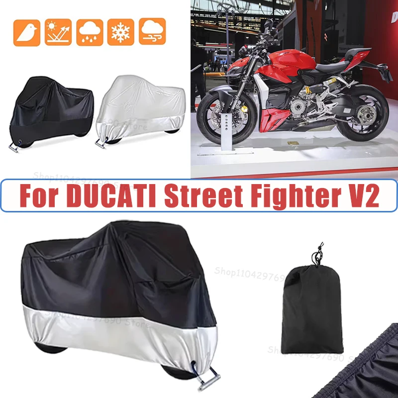 210D Oxford Motorcycle Cover Waterproof All Season UV Protect For DUCATI Street Fighter V2 Anti-Tear Windproof Motorbike Cover