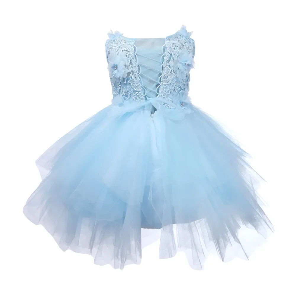 Light Blue Baby Dresses Girl Newborn 1st Year Birthday Infant Outfit Beaded Appliques Princess Party Wedding Christening Gown