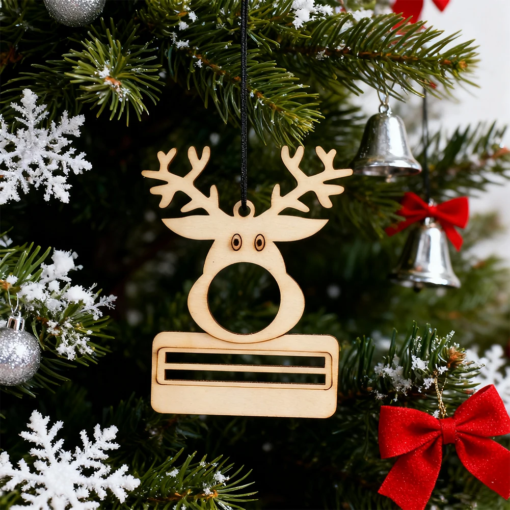 2pcs Wooden Christmas Money Holder Hanging Decoration Cute Deer Reindeer Funny Cash Chocolate Holders Xmas Tree Pendant Gift Tag