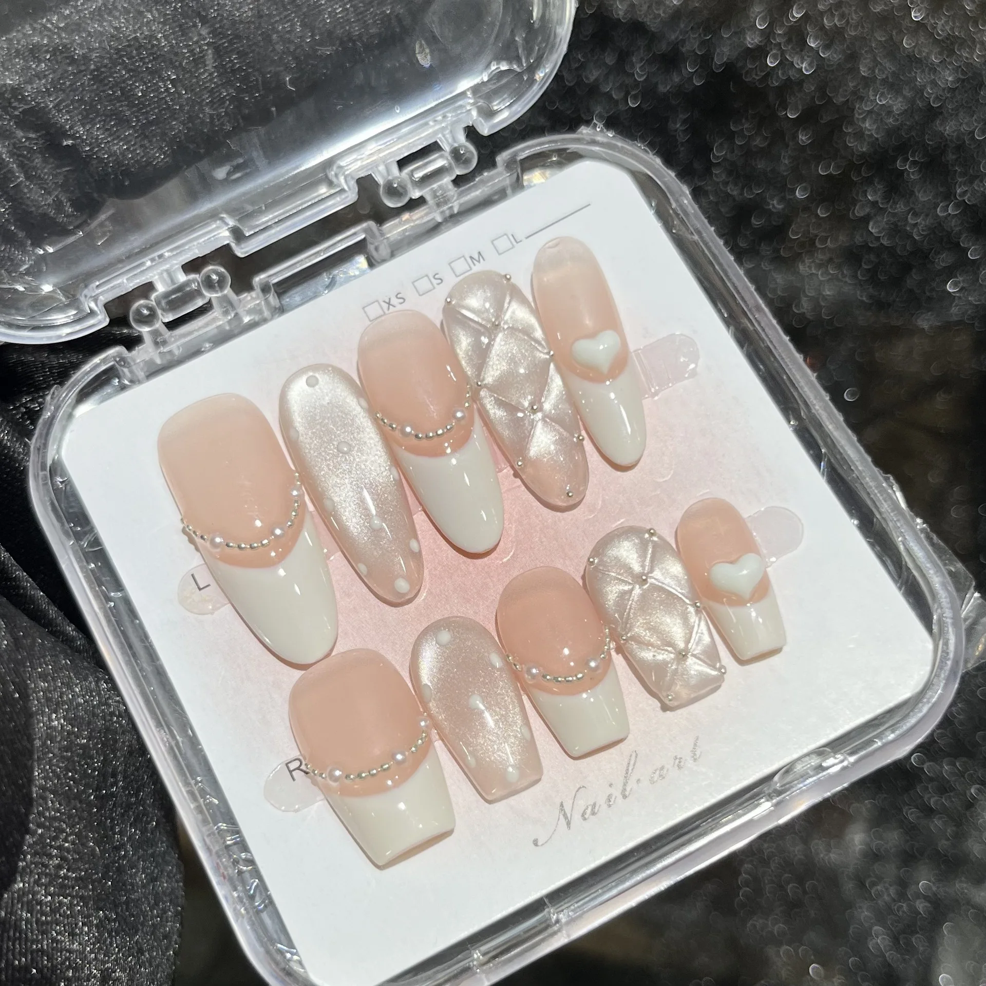 10 pezzi fatti a mano stampa sull'unghia occhio di gatto diamante controllo francese unghie finte per donne e ragazze scala media rimovibile indossabile unghie finte