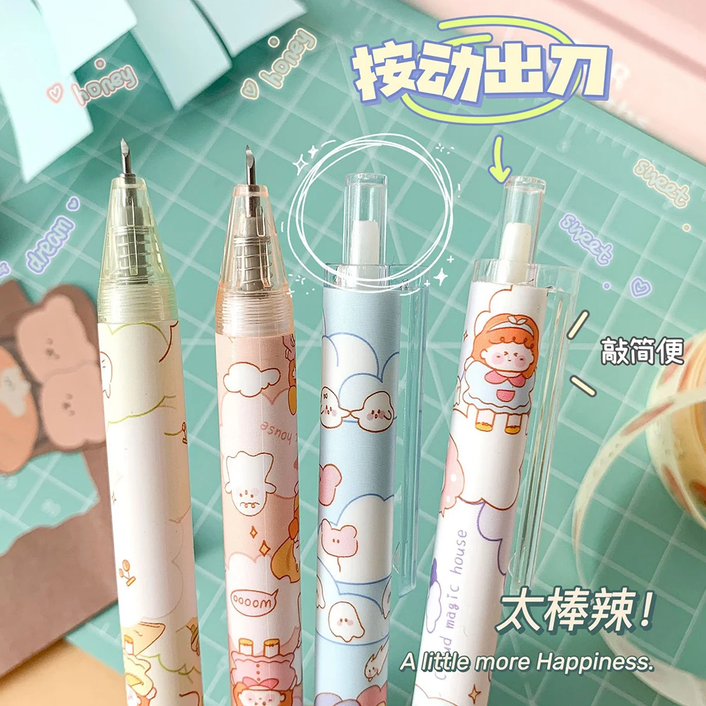 Cute Cartoon Press Pen Knife Precision Craft Stickers Scrapbooking Cutting Tools Portable Knife Carving DIY Craft Supplies