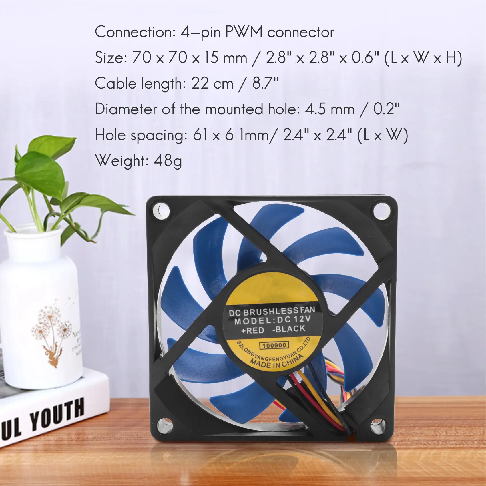 Boîtier d'ordinateur CFM PWM CPU PC Fan, bleu et noir, 12V DC 32, 70mm, 4 broches