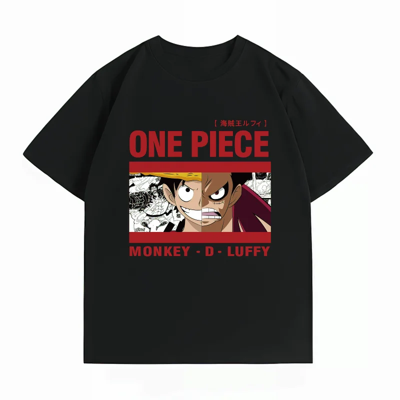 Bandai One Piece Luffy Men's 100% Cotton T-shirt, Streetwear Breathable Fashion Anime Graphic Short Sleeve Men's Tops