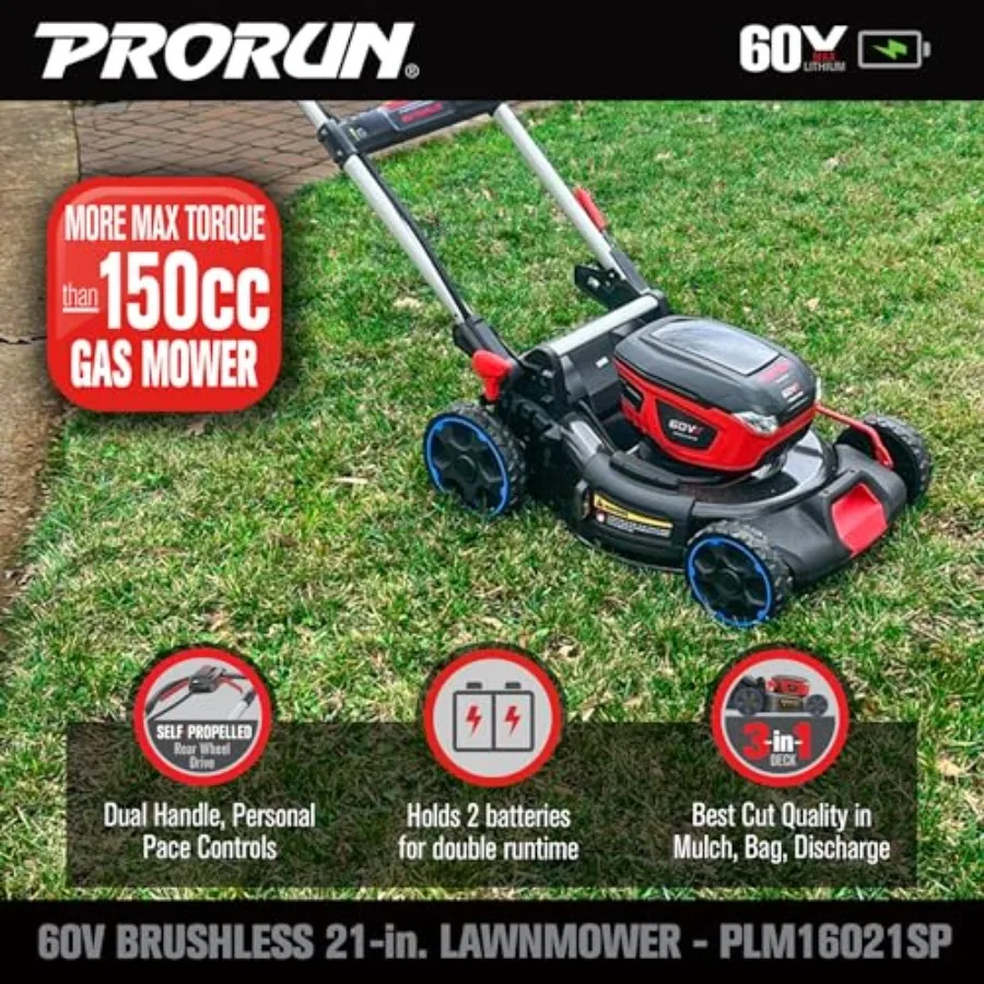 60V 21-in. Steel Deck Brushless Cordless Self-Propelled Lawn Mower with 5.0 Ah Battery and Charger PLM16021SP