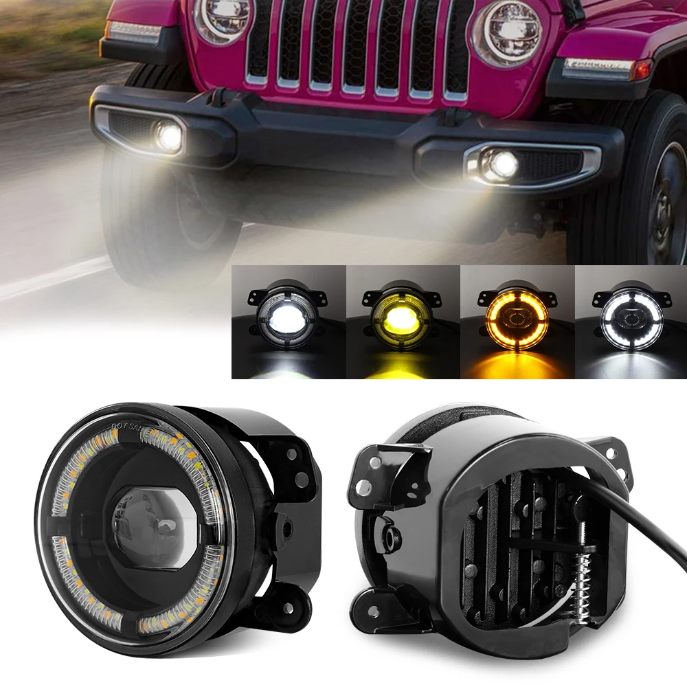

4 Inch LED Fog Lights 60W White Halo Ring DRL Turn Signal Lamp Car Fog Lamp assembly For Wrangler JK TJ LJ Dodge Chrysler