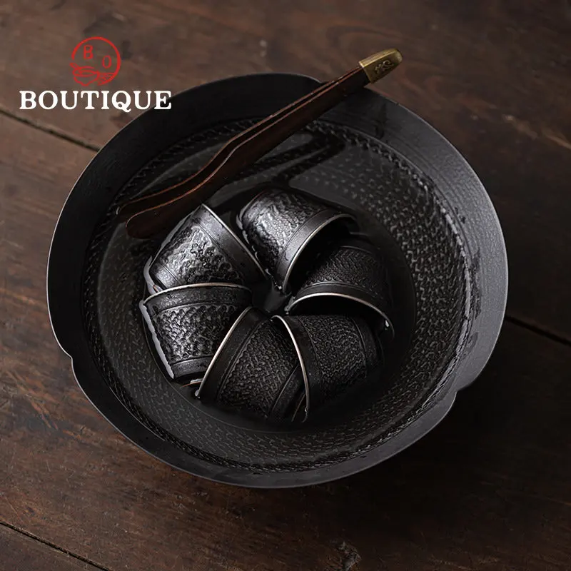 Retro Coarse Pottery Tea Wash Bowl Handmade Ceramics Jianshui Silver Black Jumping Knife Crafts Kung Fu Tea Ceremony Accessories