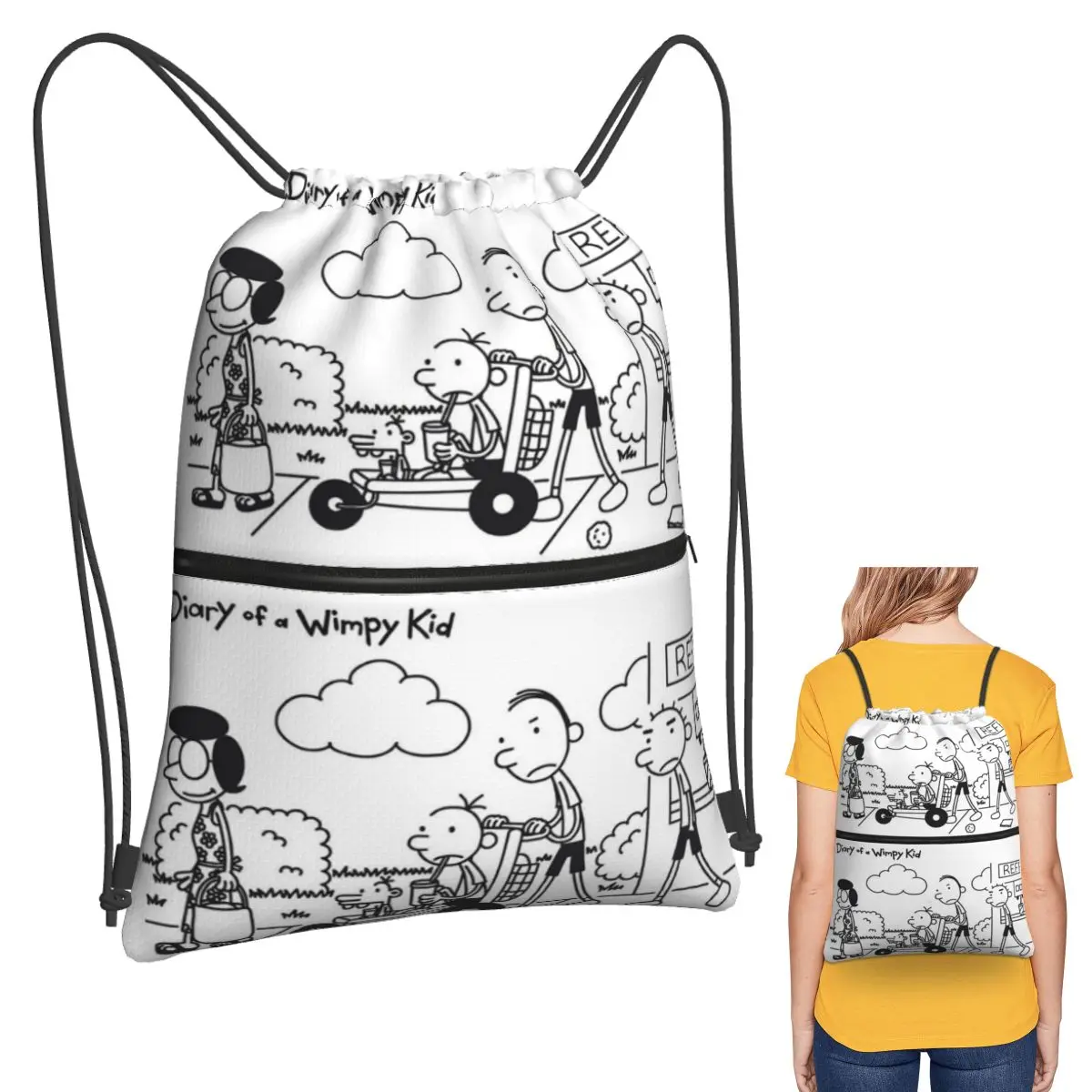 

Diary Of A Wimpy Kid Group Backpacks Casual Drawstring Bags Sundries Bag Book Bags for Man Woman School