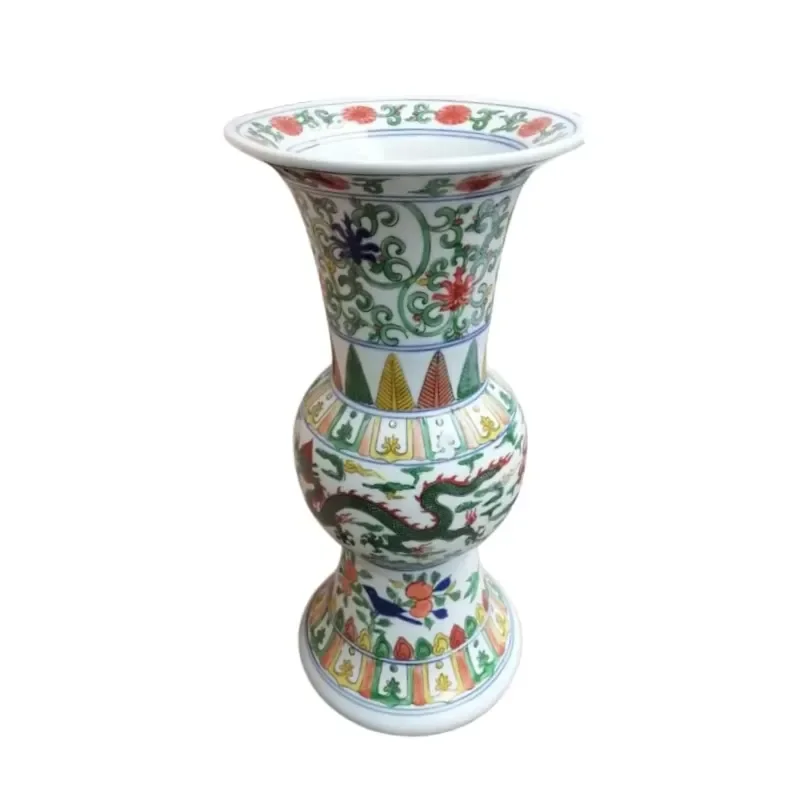 Traditional Chinese Wucai Dragon Gu Vase Art Deco Porcelain Floor Vase White Tall for Home Decor and Wedding Occasions