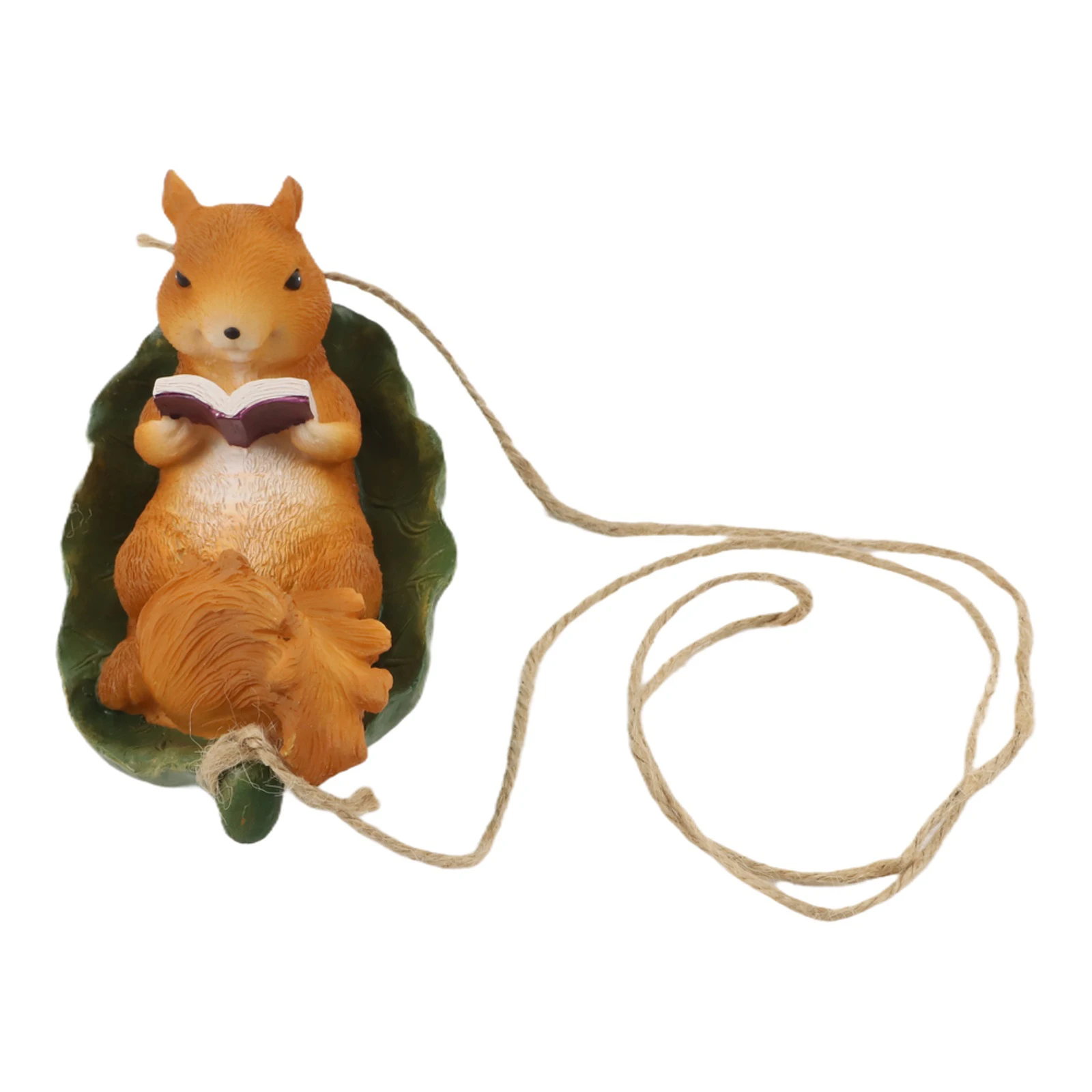 Resin Squirrel Swing Garden Ornament for Patio and Balcony For Outdoor Decoration Weatherproof Hanging Piece with Rope