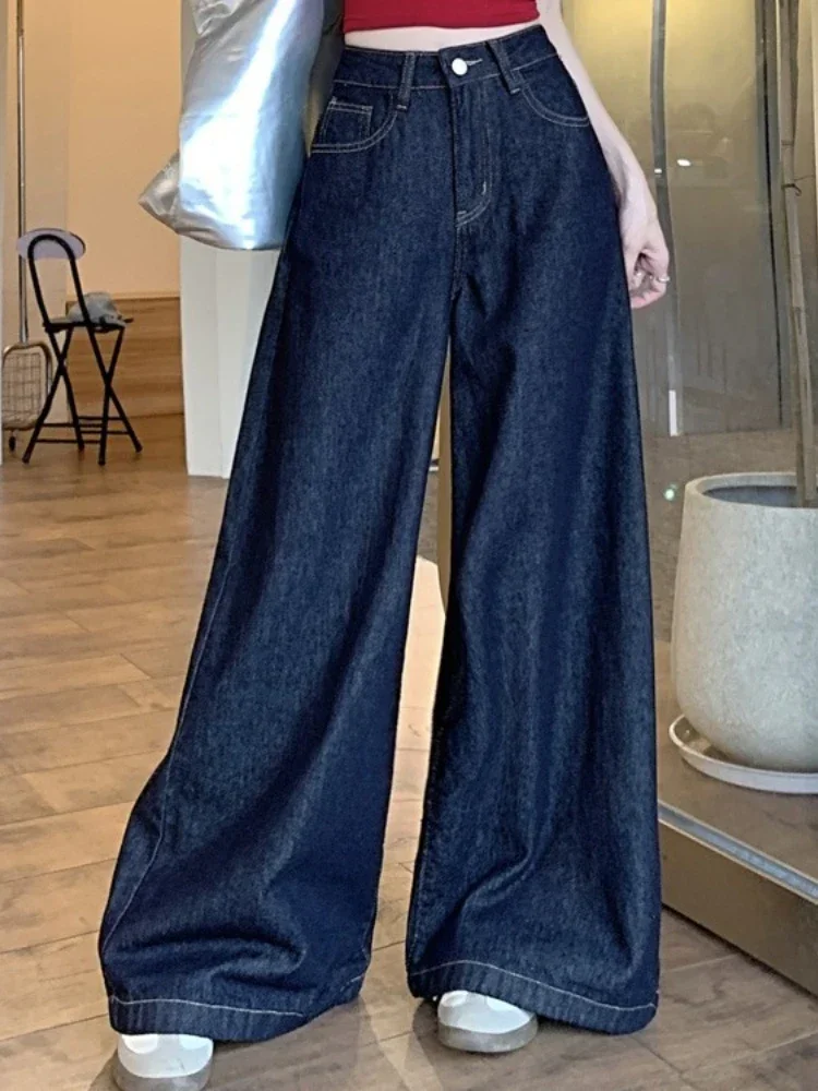 Hong Kong Style Hot Girl Loose Figure Flattering Wide Leg Denim Pants 2026 Vintage High Waist Jeans Casual Versatile Trousers