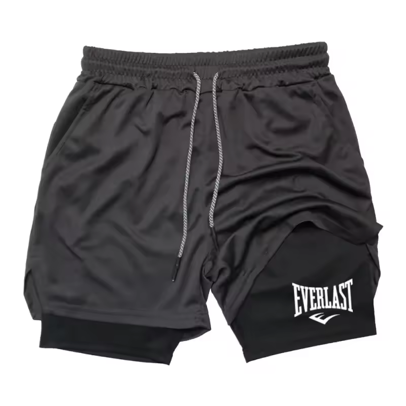 Men's compression gym shorts, EVERLAST printed sports pants, double layered, quick drying, basketball, beach, muscle, fitness - AliExpress 