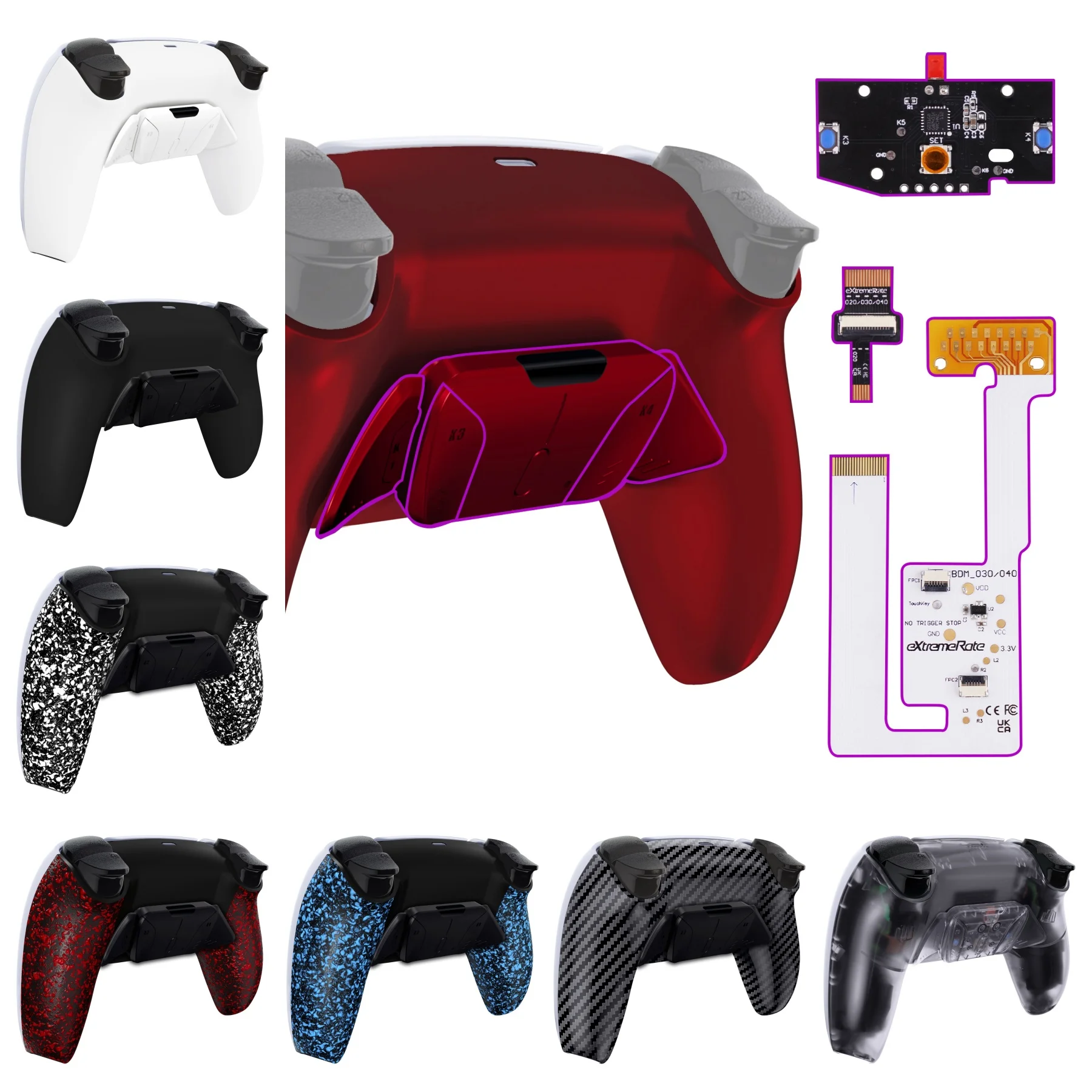 eXtremeRate Programable RISE4 V3 Remap Kit for ps5 Controller BDM-030/040/050, Upgrade Board & Redesigned Back Shell & Buttons