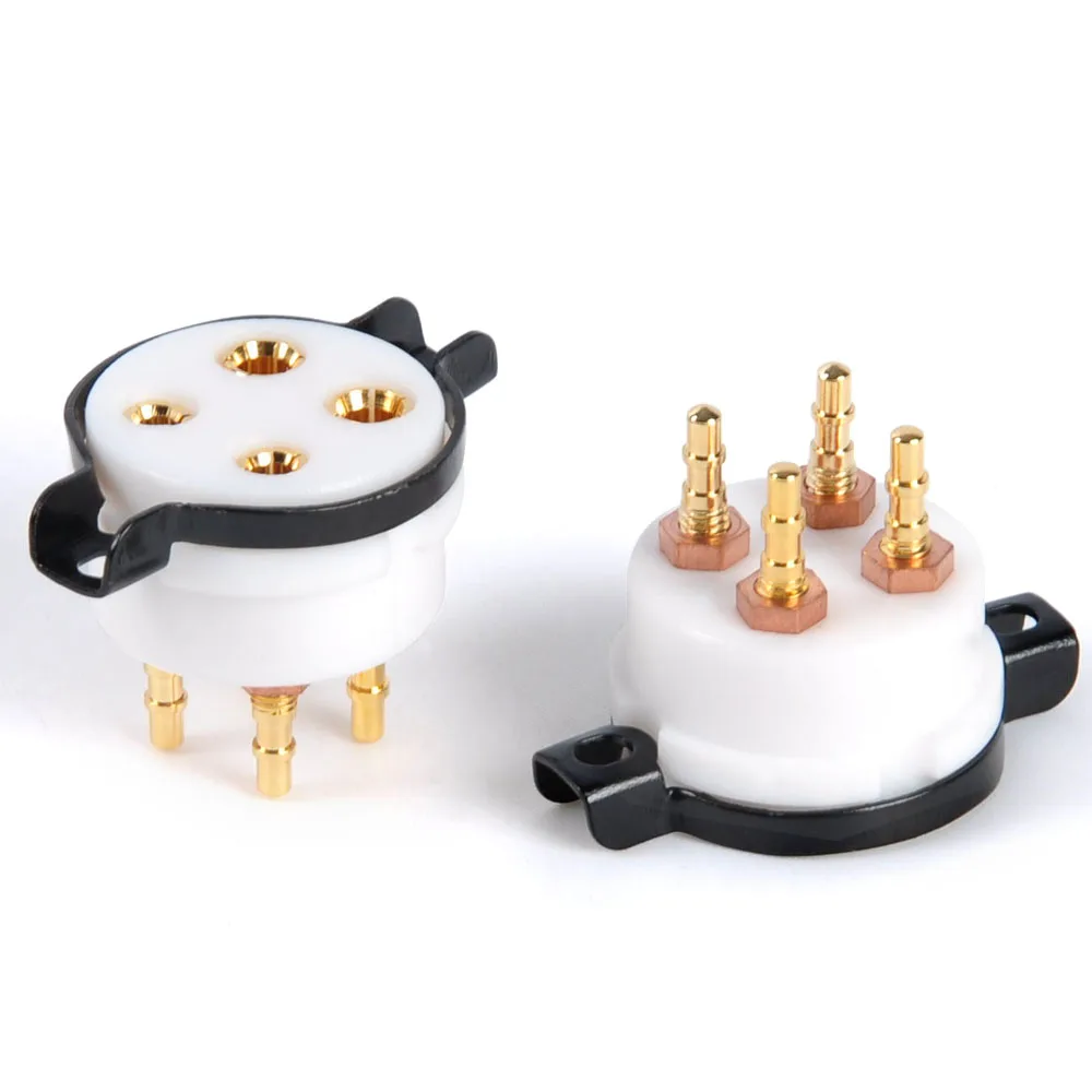 

2Pcs Teflons 4pin Tube Socket Gold Plated Brass Pin Valve Base for 300B 811A 572B 5Z3 2A3 45 71A Audio DIY