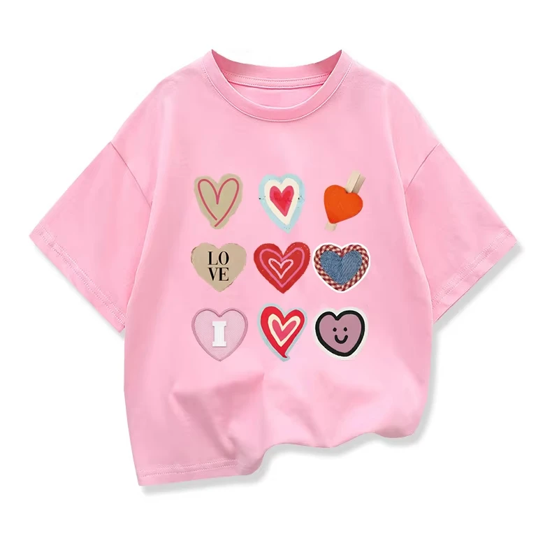 Camiseta De Alta Calidad Con Forma De Corazón Para Niñas, Verano 2026, Ropa Infantil Nueva, Playera Casual De Manga Corta Con