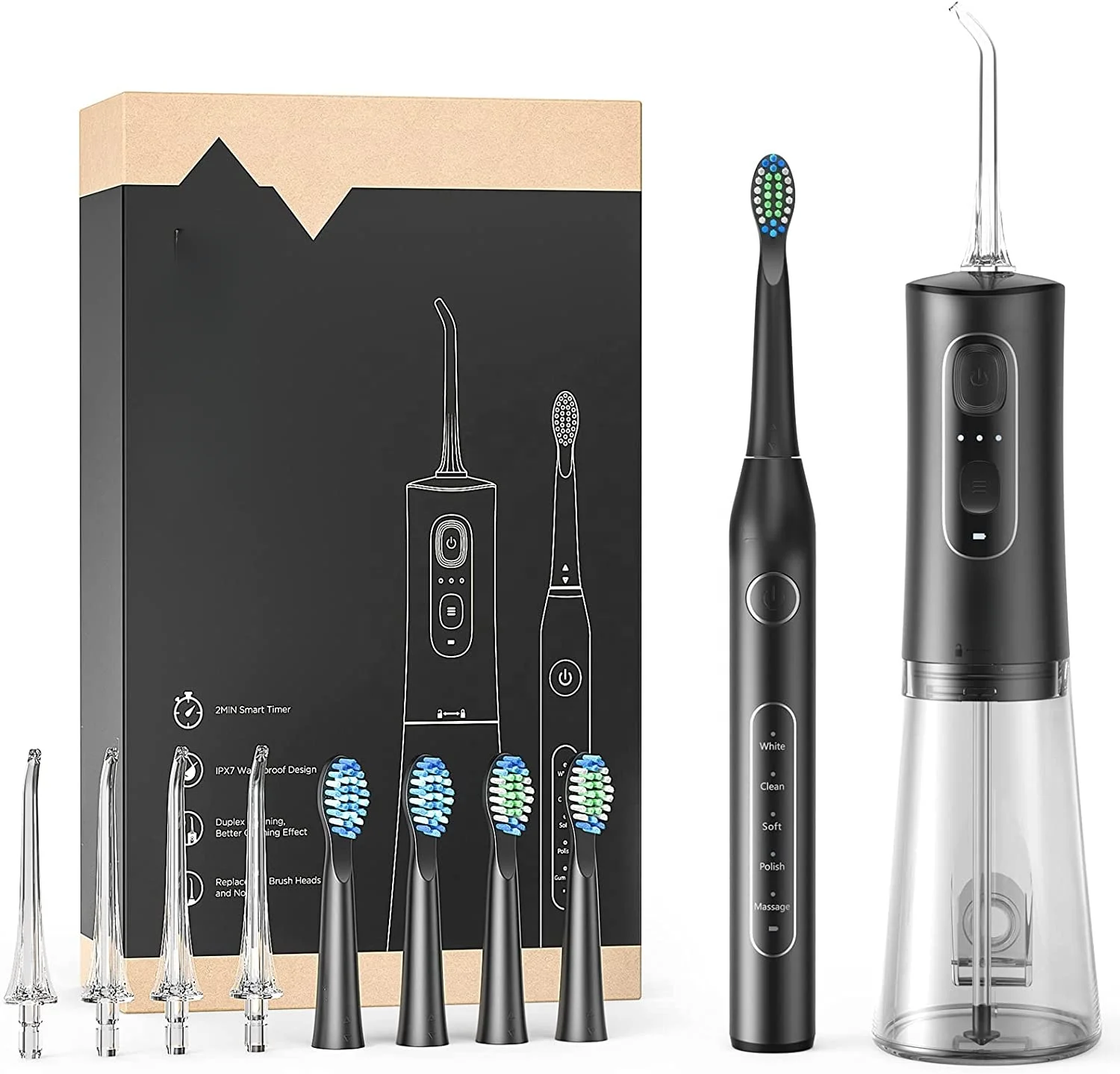 

Bitvae BV C2 + D2 Wholesale Travel Set Black White Hot Sale Adult Electric Toothbrush and Water Flosser Floss Combo