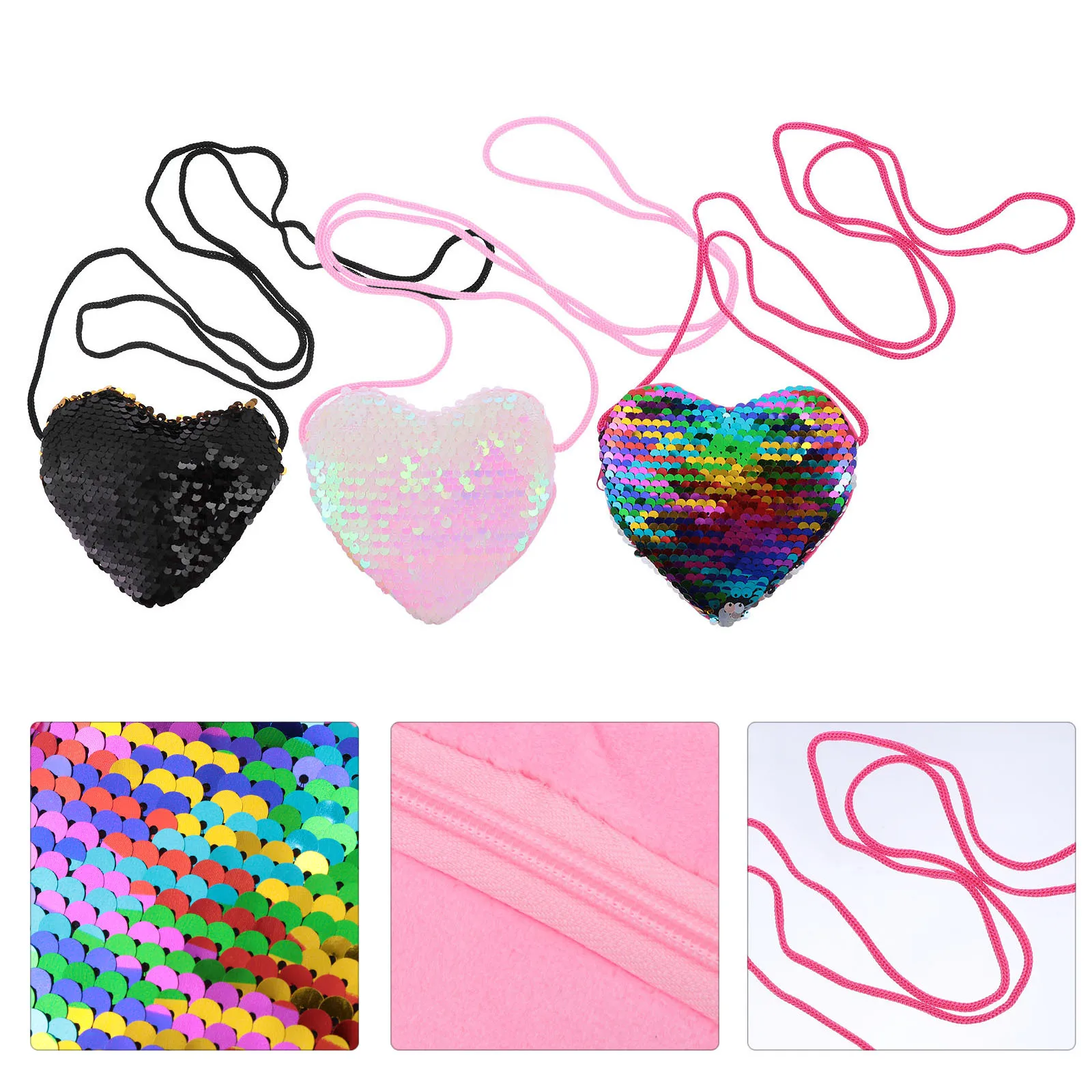 

3Pcs Heart Shape Wallet Elegant Design Comfortable Feel Strong Durability Functional Coin Pouch with Strap Stylish Portable
