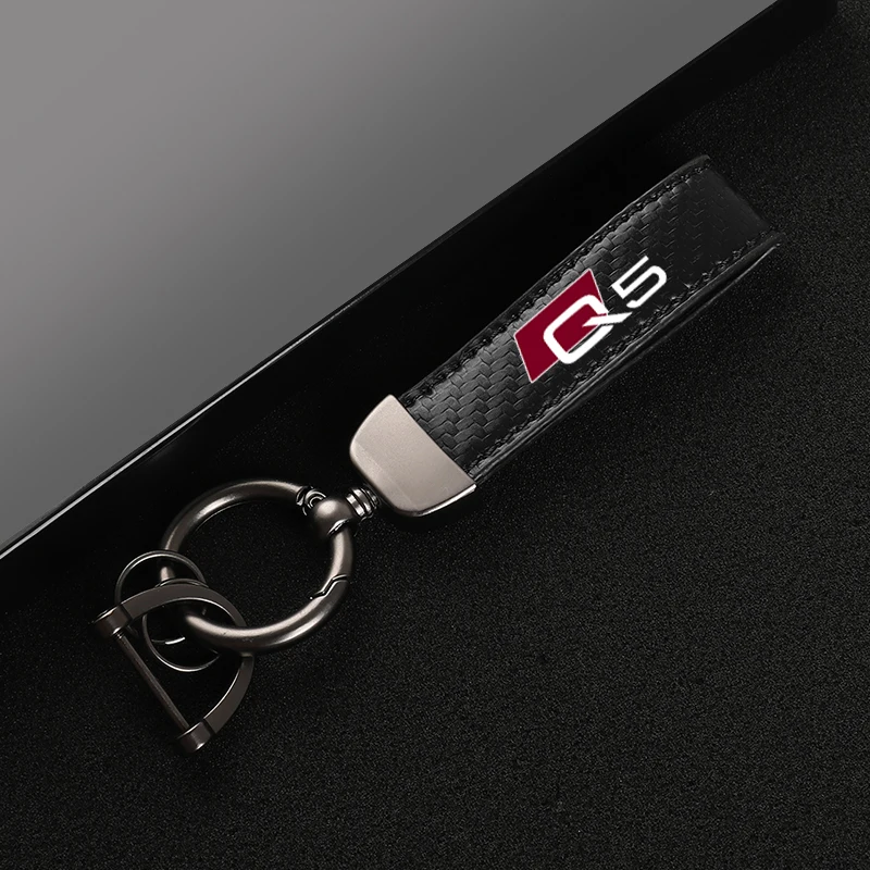 Leather Carbon Fiber Car Rings Keychain Zinc Alloy Keyrings For audi Q5 with logo car accessories